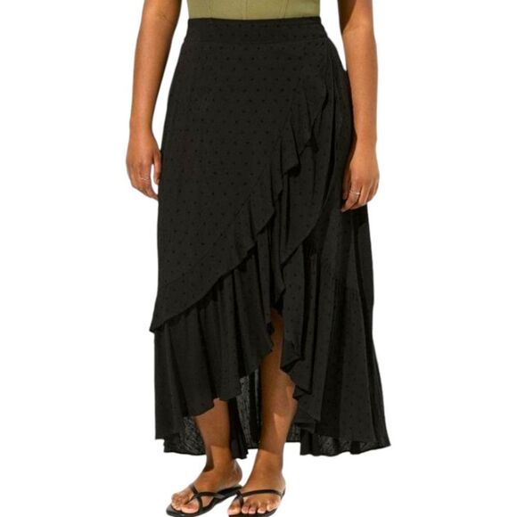 TORRID MAXI SWISS DOT Ruffle Hi-Lo Skirt Deep Black Plus Size 2 - Picture 9 of 16